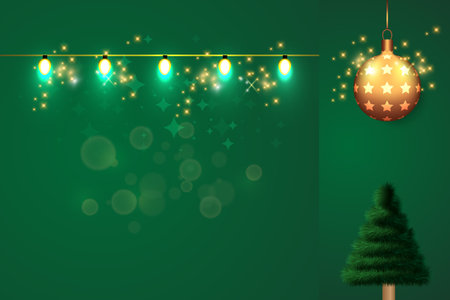 Happy new year 2026 Christmas background with christmas tree, garland and lights. Vector illustration.のイラスト素材