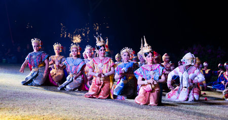 The pantomime  Ramayana at the outdoor theater in thailand