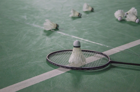 shuttlecock on badminton racket Soft-focus imageの写真素材