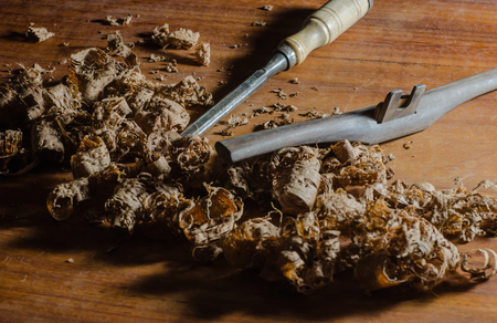 The carpenter was working furniture wood in studioの写真素材