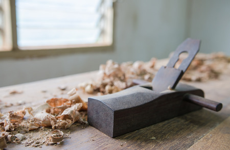 The carpenter was working furniture wood in studioの写真素材