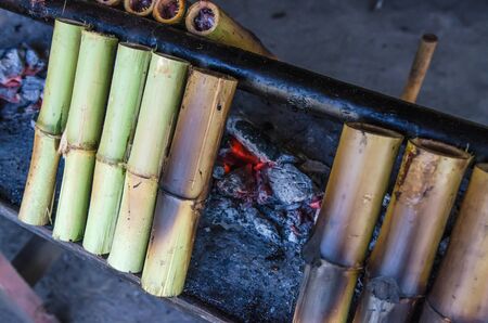 glutinous rice roasted in bamboo jointsの写真素材
