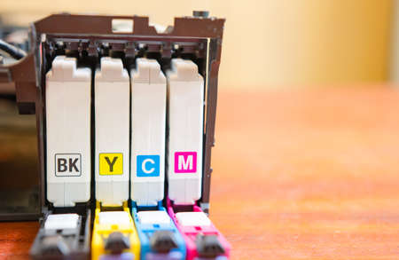 Components inside an inkjet printer Soft focusの写真素材