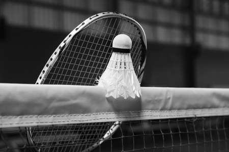 shuttlecock on badminton racket Soft-focus imageの写真素材