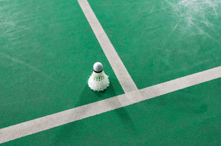 shuttlecock on badminton racket Soft-focus imageの写真素材