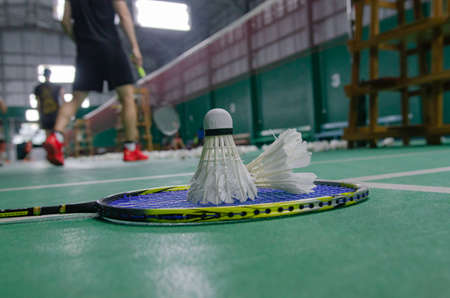 shuttlecock on badminton racket Soft-focus imageの写真素材