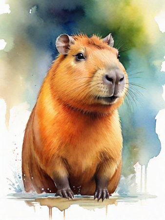 A watercolor painting of a capybara.の素材