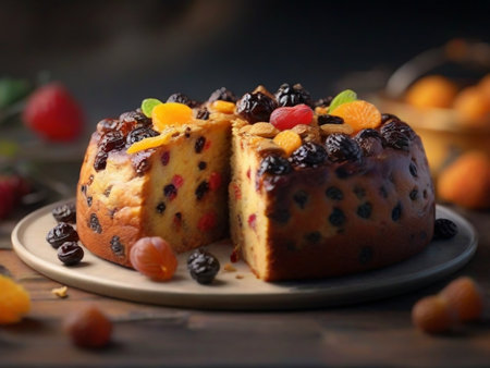 Sweet fruit cake with raisins, delicious baked dessertの素材