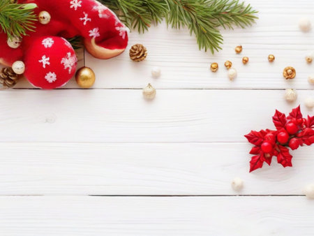 Christmas holidays composition on white wooden backgroundの素材