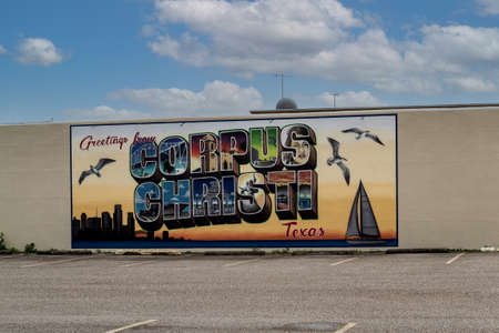 Mural of Corpus Christi on the side of a building in downtown Corpus Christi, Texas.のeditorial素材