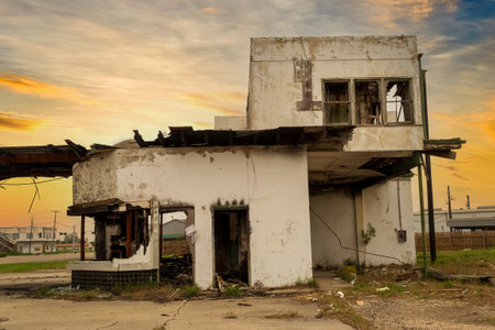 Abandoned, burnt out gas station, located on Leopard Street in Corpus Christi, Texas.のeditorial素材
