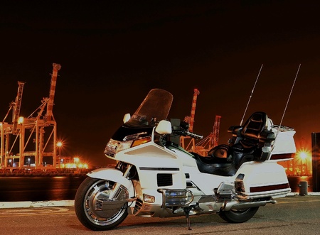 Honda Goldwing at night on the wharf