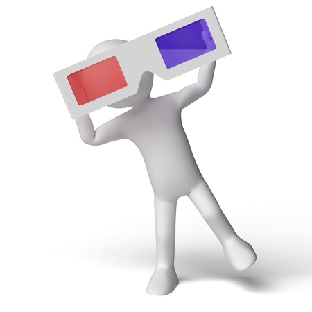 3D man with large 3D glassesの写真素材