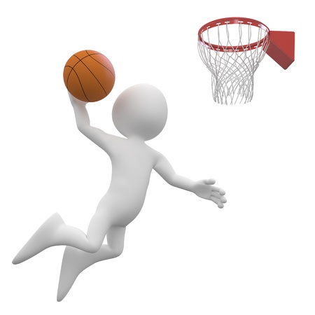 Basketball player making a dunk in the basketの写真素材