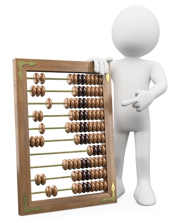 3D man with a huge abacus. Rendered at high resolution on a white background with diffuse shadows.の写真素材