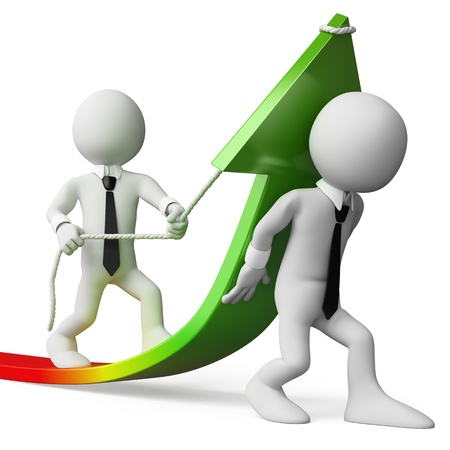 3d white business persons helping to improve statistics. 3d image. Isolated white background. 3d white business persons helping to improve statistics. 3d image. Isolated white background.