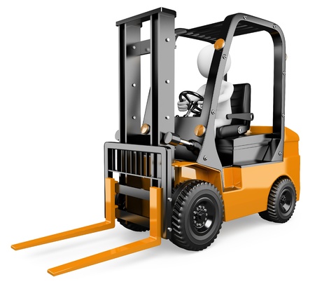 3d white person driving a forklift. 3d image. Isolated white background.の写真素材