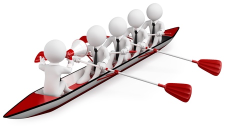 3d white businesspeople. Rowing team. Isolated white background.の写真素材