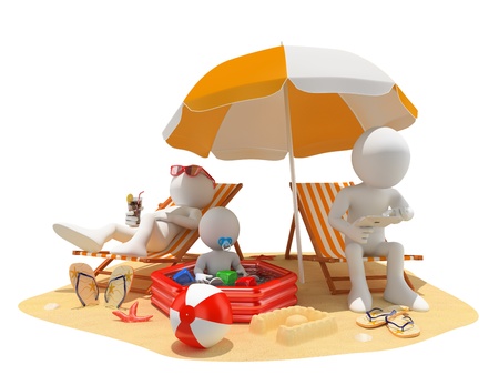3d white people. Family at the beach. Father, mother and baby. Isolated white background. 3d white people. Family at the beach. Father, mother and baby. Isolated white background.