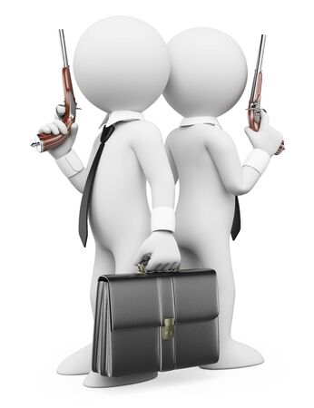 3d white people.  Duel between two businessmen with classic guns. Isolated white background.の写真素材