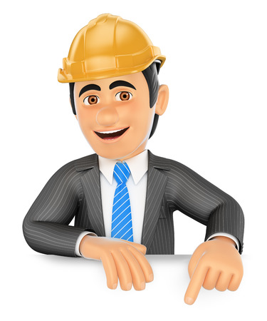 3d business people. Architect pointing down. Blank space. Isolated white background.の写真素材
