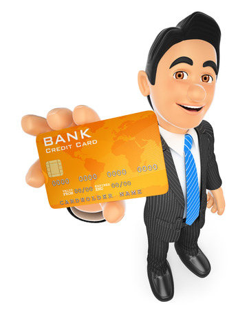 3d business people. Businessman with a credit card. Isolated white background.の写真素材