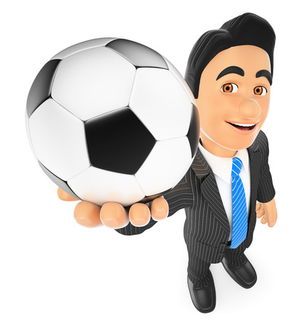 3d business people illustration. Businessman with a football ball. Isolated white background.の写真素材