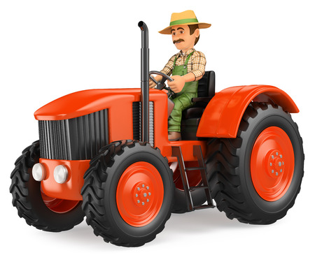3d working people illustration. Farmer driving a tractor. Isolated white background.の写真素材