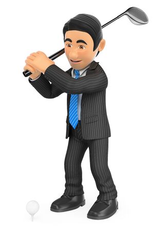 3d business people illustration. Businessman playing golf. Isolated white background.の写真素材