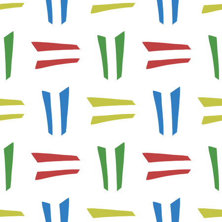 Vector seamless pattern, texture background. Hand drawn, yellow, green, blue, red and white colors.のイラスト素材