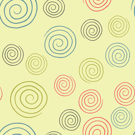 Vector seamless texture background pattern. Hand drawn, yellow, gold, blue, red and black colors.