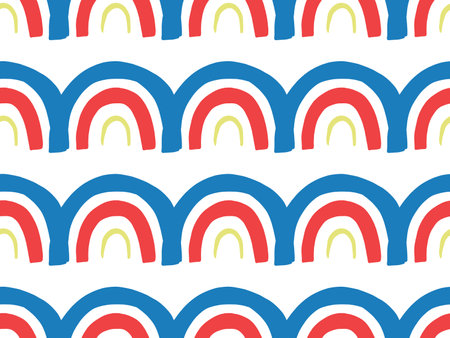 Vector texture background, seamless pattern. Hand drawn, blue, red, yellow and white colors.のイラスト素材