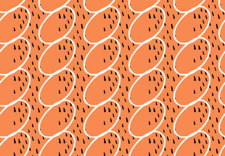 Vector texture background, seamless pattern. Hand drawn, orange, black and white colors.