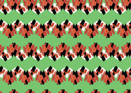 Vector texture background, seamless pattern. Hand drawn, green, red, orange, black and white colors.