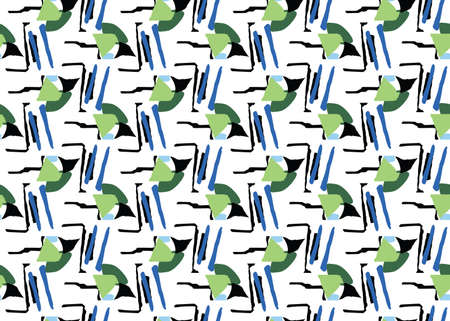 Vector texture background, seamless pattern. Hand drawn, green, blue, black and white colors.