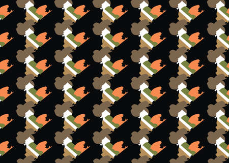 Vector texture background, seamless pattern. Hand drawn, black, orange, green, white and brown...