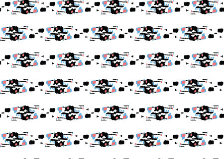 Vector texture background, seamless pattern. Hand drawn, black, red, blue and white colors.