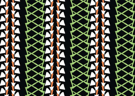 Vector texture background, seamless pattern. Hand drawn, black, green, orange and white colors.