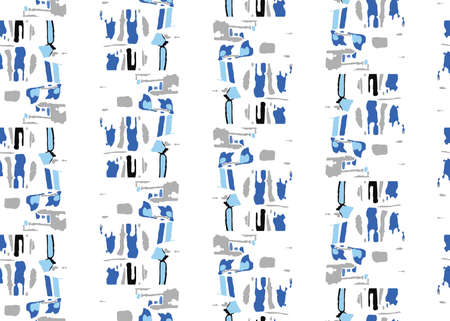 Vector texture background, seamless pattern. Hand drawn, blue, grey, black and white colors.