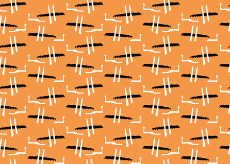 Vector texture background, seamless pattern. Hand drawn, orange, black and white colors.
