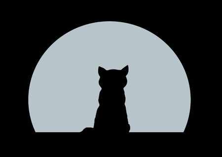 The silhouette of a cat on the background of the moon.の写真素材
