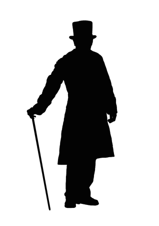 Silhouette of a man with a cane.の写真素材