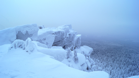 Winter lanshaft from the height of the rocky mountains.の写真素材