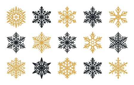 Snowflake set isolated on white background. Flat line icons for christmas and winter decoration. Vector illustration.のイラスト素材