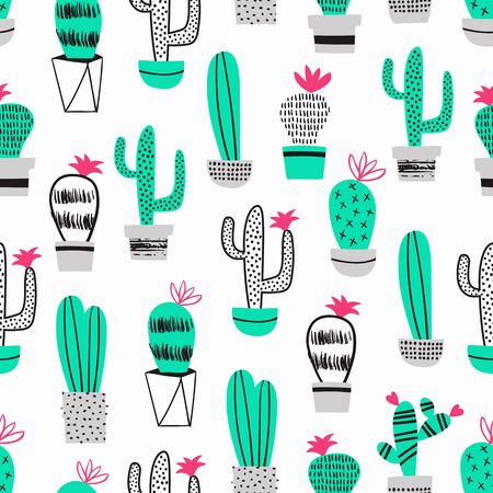 Cactus kid seamless pattern. Vector decoration.のイラスト素材