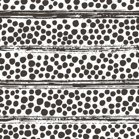 Hand drawn brush stroke and round shapes seamless pattern. Vector illustration.のイラスト素材