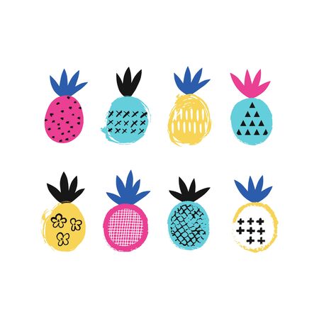 Collection of pineapples. Vector illustration.のイラスト素材