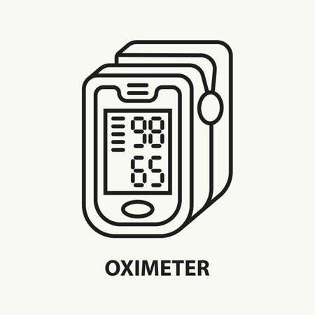 Pulse oximeter line icon. Monitor for measuring pulse and oxygen saturation in blood. Pneumonia diagnostic device. Vector illustration.のイラスト素材