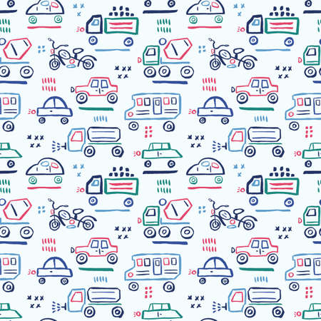 Cars seamless pattern. Child vector illustration of road traffic.のイラスト素材