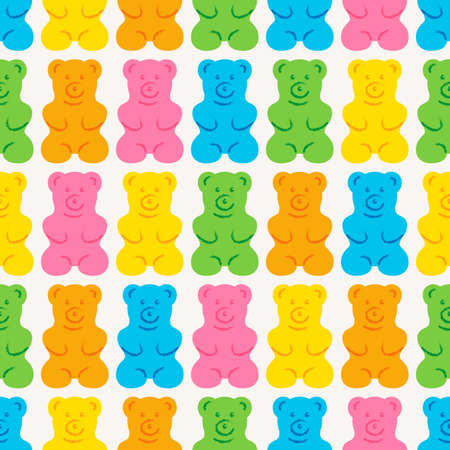 Gummy bear seamless pattern. Sweet jelly candy background. Colorful tasty vector illustration.のイラスト素材